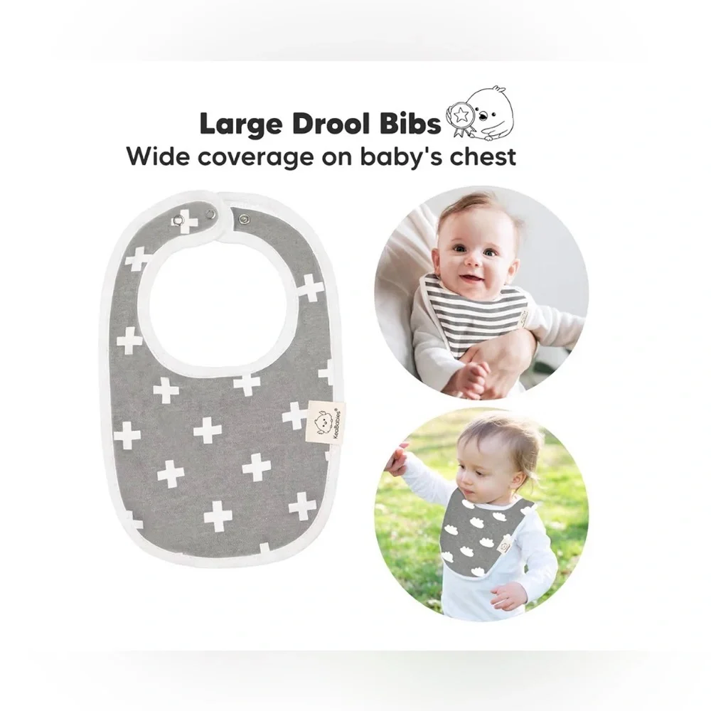 NWOT! Keababies 8-Pack Organic Bibs, 0-24 Months, Grayscale (3 extra included)